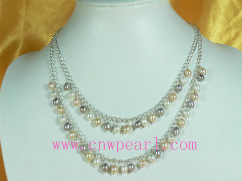 6-7mm multi-color rice freshwater pearl necklace